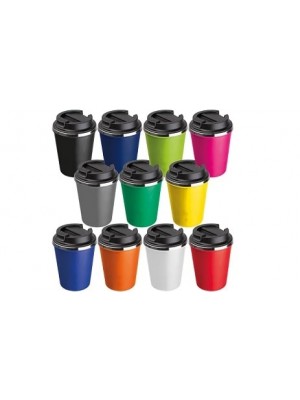 Doppelwandiger Becher mit Edelstahl-Innenseite und recyceltem Kunststoff 