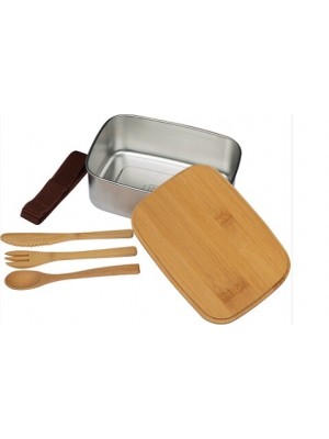 Brotzeitdose aus Edelstahl mit Bambusdeckel