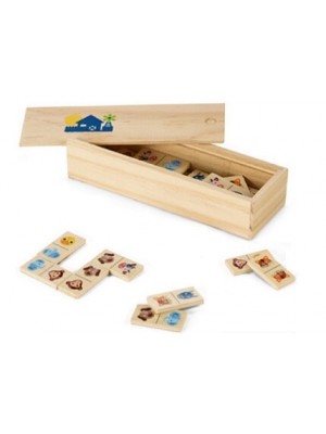 Domino in Holzbox als perfekte Werbemittel für Kinder