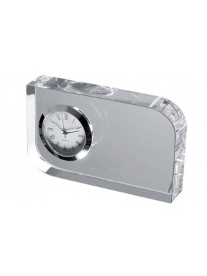 Glasblock mit kleiner Quarz-Uhr preiswert graviert