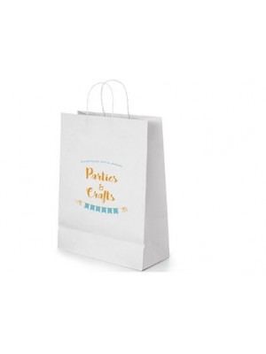 Kleine weiße Papiertasche mit Kordel für Messen optimal