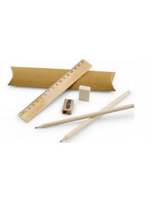 Schreibset natur mit Spitzer, Bleistift, Lineal und Radiergummi