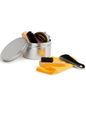 Schuhputzset in praktischer Metalldose ab geringe Mengen mit Logo veredelt