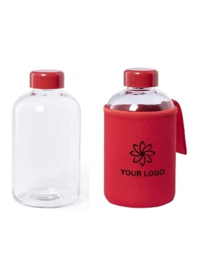 Glasflasche mit Softhell-Etui inklusive Werbedruck