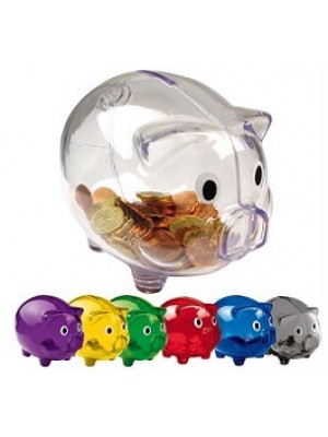 Sparschwein in vielen transparenten Farben