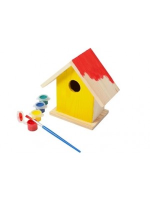 Vogelhäuschen mit Farben und Pinsel 