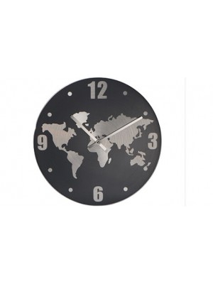 Wanduhr aus Aluminium mit Weltkarte