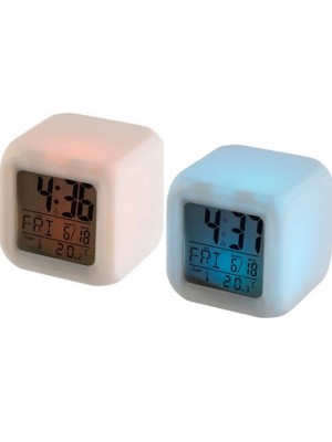 Wecker mit Datum und Temperatur. Uhr wechselt Farben