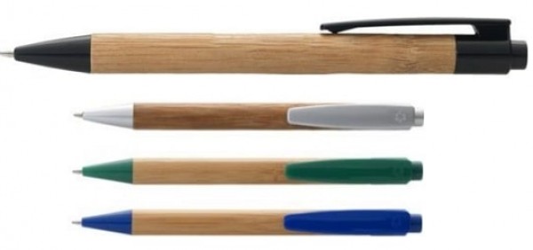 BORNEO Bambuskugelschreiber mit farbigen Clip und Spitze