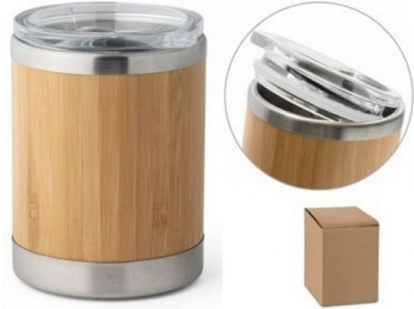 Trinkbecher aus Bambus und Edelstahl mit Schiebeleiste