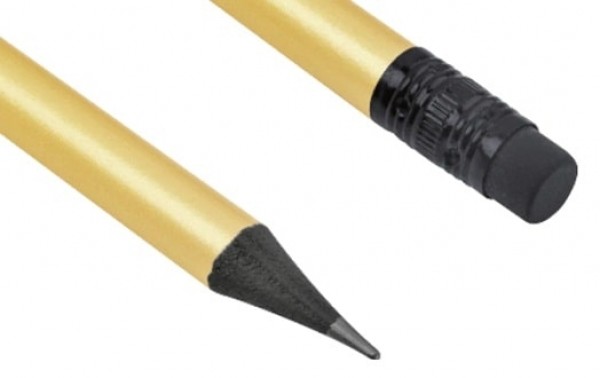 Goldener Bleistift mit Radiergummi günstig mit Logo