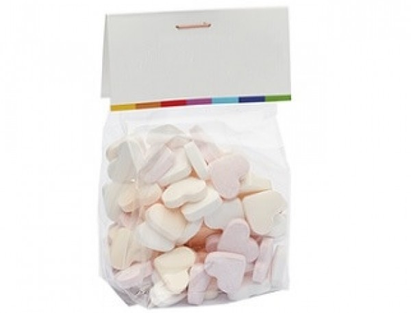 Süße Werbung: Herz-Bonbons in Beutel