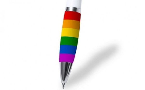 Werbe-Kugelschreiber mit Schaft in Regenbogenfarben