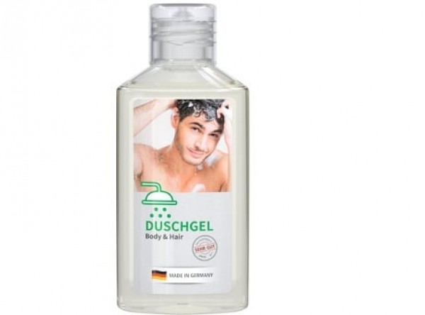 Duschgel mehrfarbig auf Label bedruckt