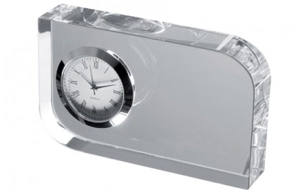 Glasblock mit kleiner Quarz-Uhr preiswert graviert