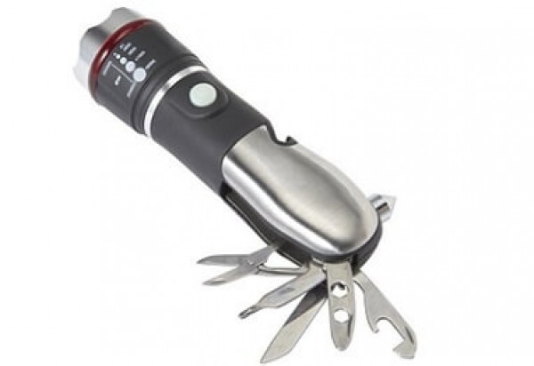 Gurtschneider, Notfallhammer, Taschenmesser mit 5 Funktionen und Sicherheitslampe 