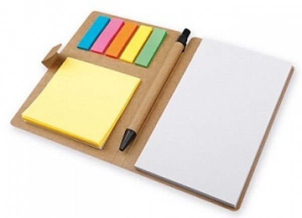 Set bestehend aus Block, Notizzettel, Marker und Kugelschreiber