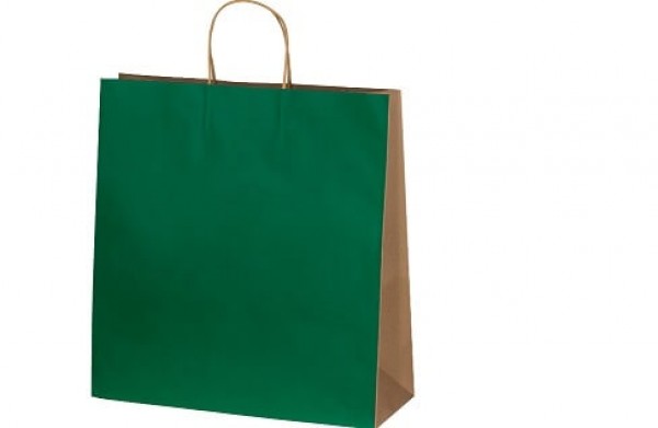 Papiertragetasche mit Bodenfalte bedruckt mit Logo