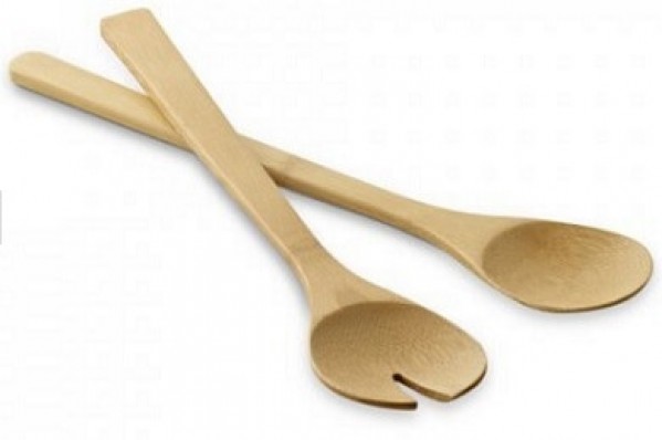 Salatbesteck aus Bambus günstig mit Logo geprägt