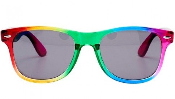 Sonnenbrille in Regenbogenfarben, preiswert mit Logo