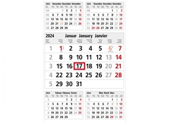 Wandkalender 5 Monate mit Datumsschieber