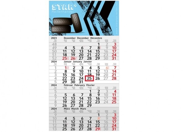 Wandkalender 4 Monate auf einem Blatt